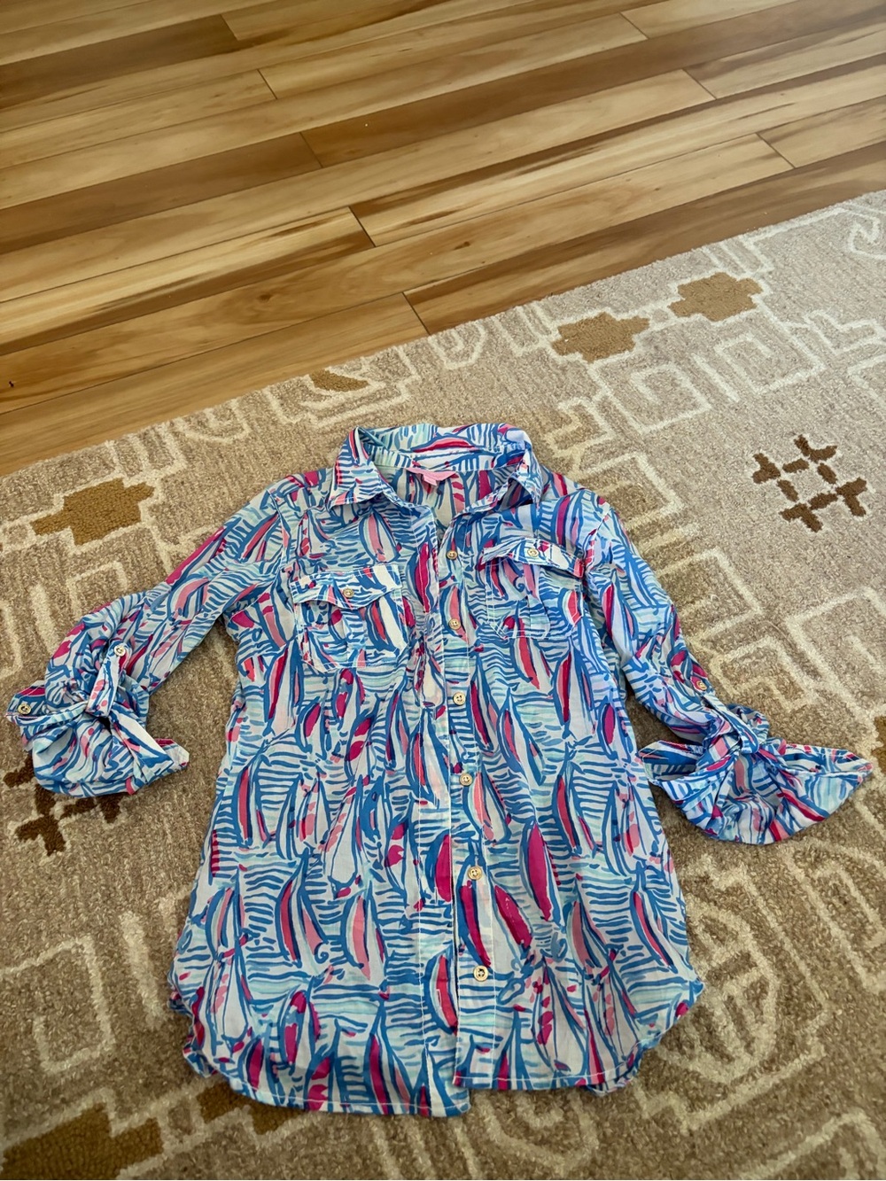 Lilly Pulitzer Multicolor Abstract Stripe Button-Down — Blue & Pink